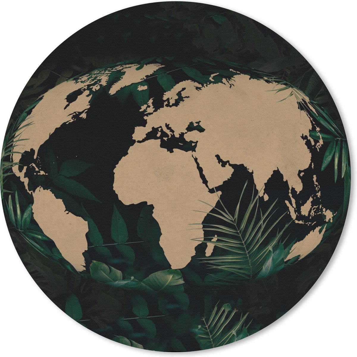 Muismat rond 30x30 cm - Mousepad Wereldkaart - Wereldbol - Tropische planten - Ronde muismatten
