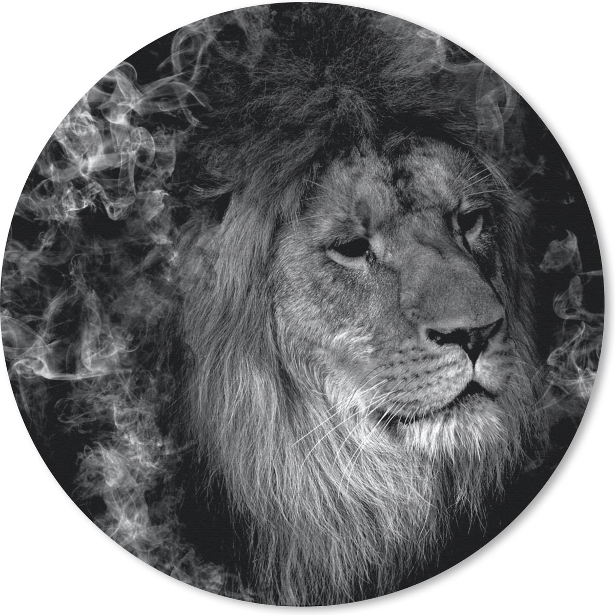 Muismat rond 30x30 cm - Mousepad Leeuw - Rook - Dieren - Zwart - Wit - Ronde muismatten