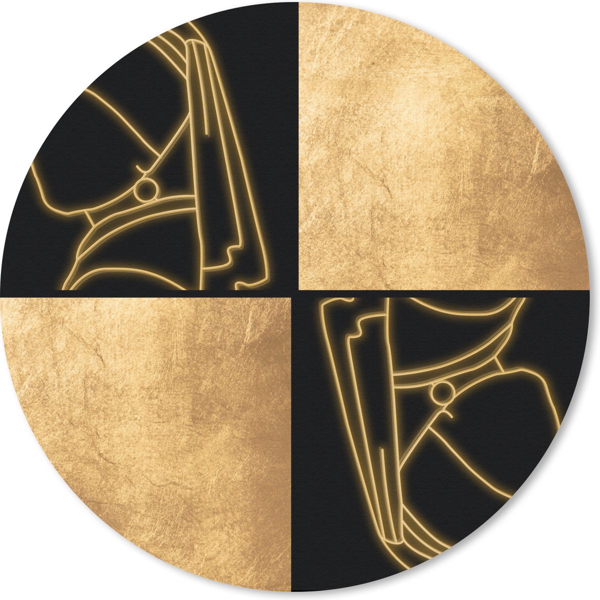 Muismat rond 20x20 cm - Mousepad Meisje met de parel - Collage - Goud - Ronde muismatten