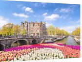Een kleurrijke lente met tulpenbloemen in Amsterdam - Foto op Dibond - 90 x 60 cm