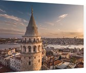 Close-up van de Galatatoren voor de Bosporus in Istanbul - Foto op Dibond - 40 x 30 cm