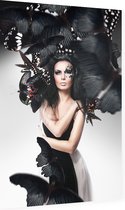 Vrouw met zwarte vlinders - Foto op Dibond - 60 x 90 cm