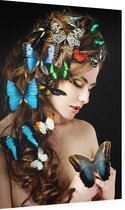 Vrouw met vlinders - Foto op Dibond - 40 x 60 cm