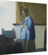 Brieflezende vrouw in blauw, Johannes Vermeer - Foto op Dibond - 40 x 40 cm