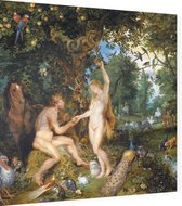 Het aardse paradijs met de zondeval van Adam en Eva, Peter Paul Rubens - Foto op Dibond - 80 x 80 cm