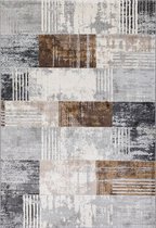 Vloerkleed MOMBASSA - modern - antraciet grijs bruin ecru - zacht velours - 80 x 150 cm - in diverse maten verkrijgbaar - kleed - tapijt - karpet - loper - mat - keukenmat - keuken