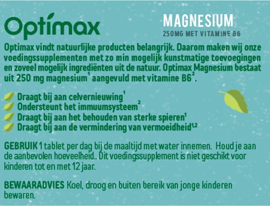 Optimax Magnesium 250 mg + Vit.B6 120 tabletten