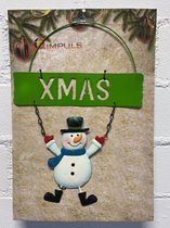Metalen Kersthanger "XMAS" - Sneeuwpop - 27.5x5x 19.5cm - Kerstdecoratie - Seizoen decoratie