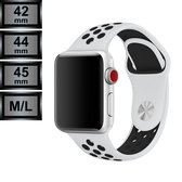 Geschikt voor Apple Watch Bandje - Silicone Sportbandje Nike Look - Apple iWatch Series 1/2/3/4/5/6/SE/7 - 42/44/45mm M/L - Wit / Zwart