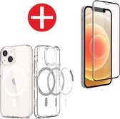 Hozard®iPhone 13-  2 in 1 MagSafe Case + 5D Tempered Glas Folie  - Magsafe Hoesje - Voor Apple MagSafe iPhone accessoires - Transparant