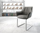Gestoffeerde-stoel Keila-Flex met armleuning sledemodel vlak roestvrij staal grijs vintage