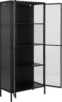 Newbor vitrinekast H180 met 2 glazen deuren, zwart.
