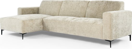 Chiné - Sofa - 3-zit bank - chaise longue links - taupe gespikkeld - zacht zittende polyester stof - stalen pootjes - zwart