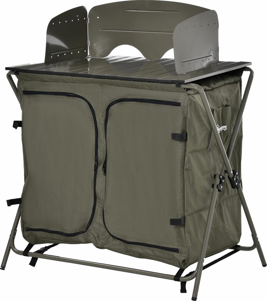 Outsunny Campingkast inklapbare kast keukenbox draagbaar inklapbaar 600D oxford stof groen A20-198