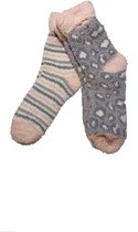 Huissokken - zachte sokken - 2 paar grijs roze - one size