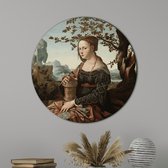 Muurcirkel Maria Magdalena - Wanddecoratie - Foto op Forex  - Schilderij van jan van Scorel - Diameter  Ø30 cm