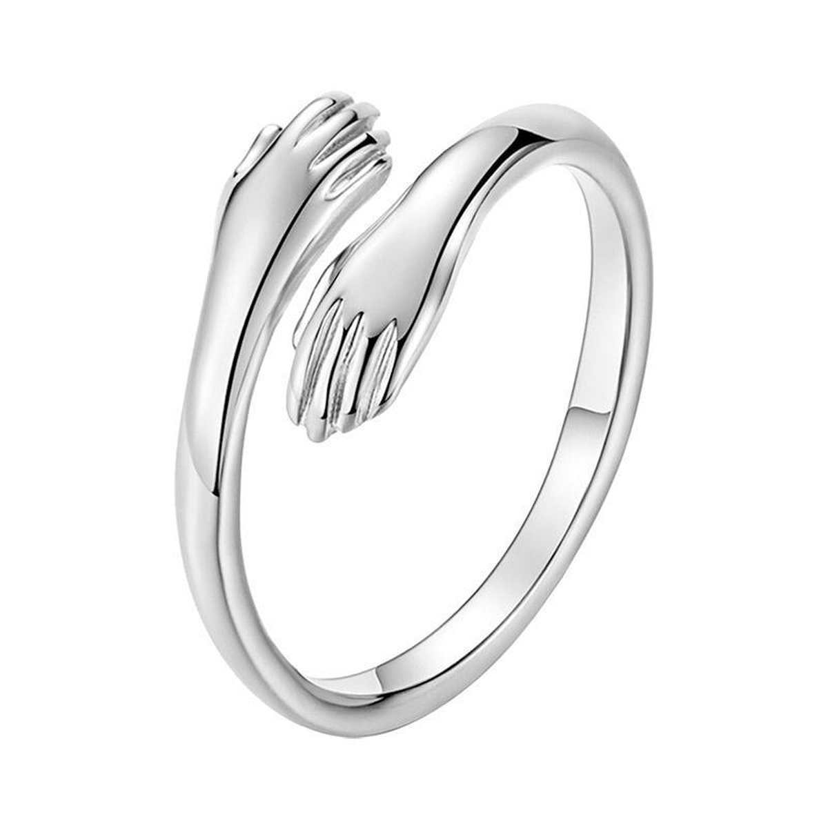 24/7 Jewelry Collection Knuffel Ring - Knuffelring - Handen - Handjes - Vriendschapsring - Hug - Verstelbaar - Verstelbare Ring - Zilverkleurig - Amodi