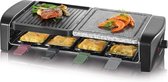 Gourmetstel met raclette en grillplaat - Gourmet stel voor 8 personen met pannetjes - Bakplaat van RVS en natuursteen - Voorzien van anti-aanbaklaag