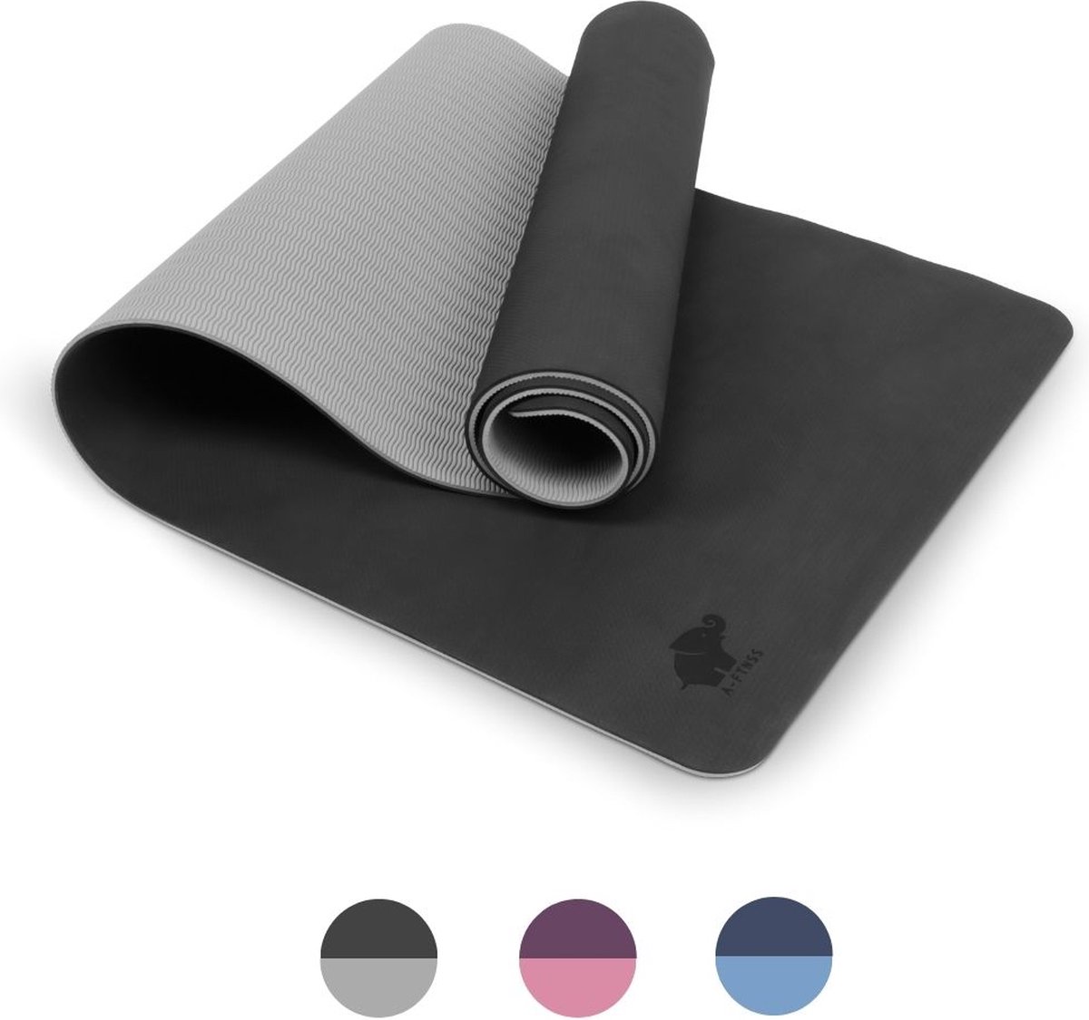 A-FTNSS Yoga Mat | Zwart & Grijs | 7mm | Anti-Slip | Optimale Grip | Sterke Yoga Mat | Makkelijk schoon te houden
