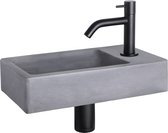 Bally Force Fonteinset Beton Donker Grijs Krom Koudwaterkraan Met Afvoerplug En Sifon Mat Zwart