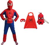 Spiderman verkleedpak + Spiderman Cape + Masker + Sleutelhanger- 98/116 - Verkleedkleren Jongen/Meisje - Superheld Pak
