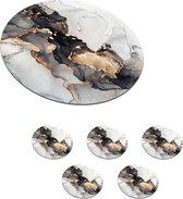 Onderzetters voor glazen - Rond - Marmer - Zwart - Wit - Goud - Luxe - Abstract - 10x10 cm - Glasonderzetters - 6 stuks