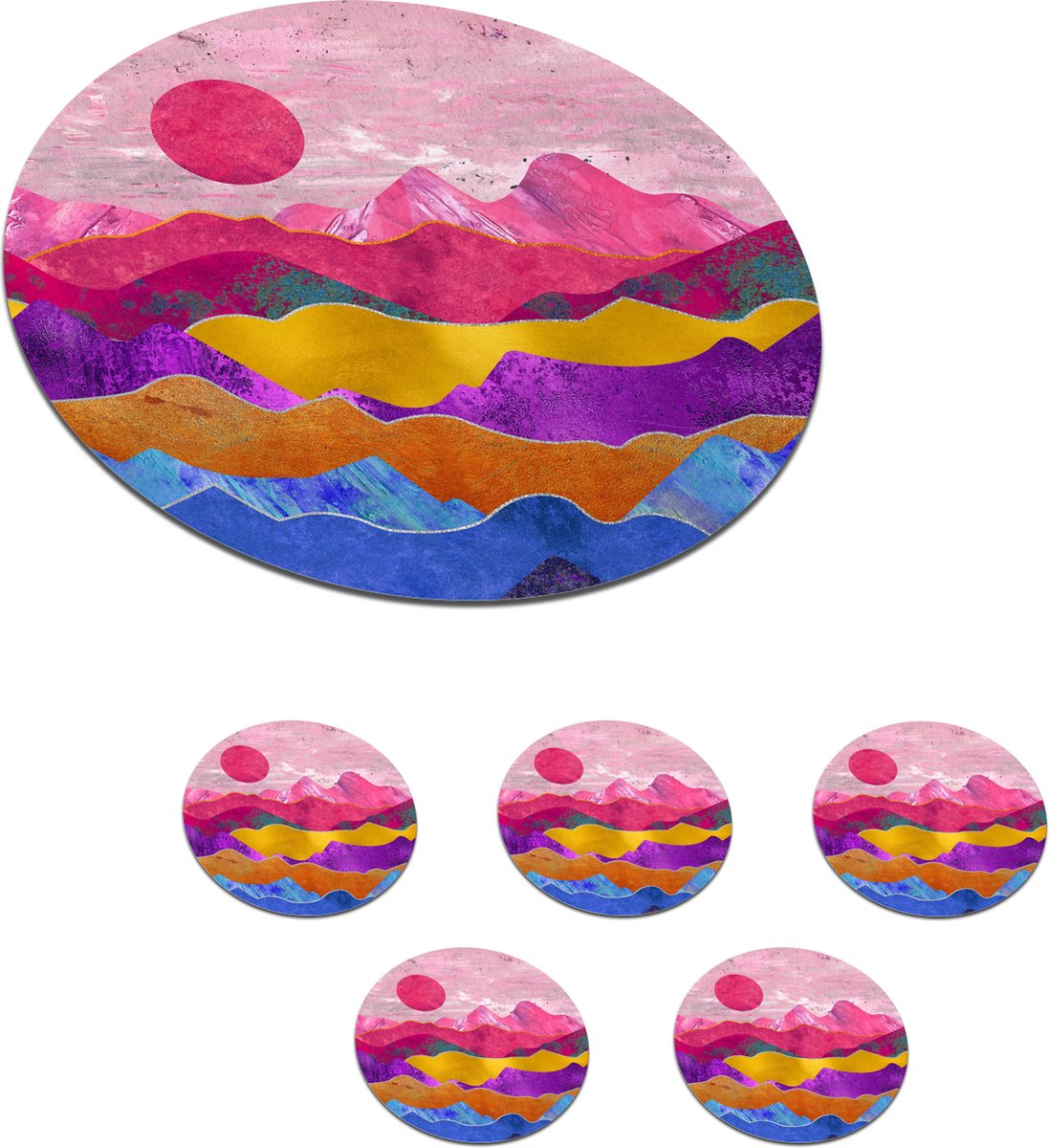Onderzetters voor glazen - Rond - Bi - Pride - Goud - 10x10 cm - Glasonderzetters - 6 stuks