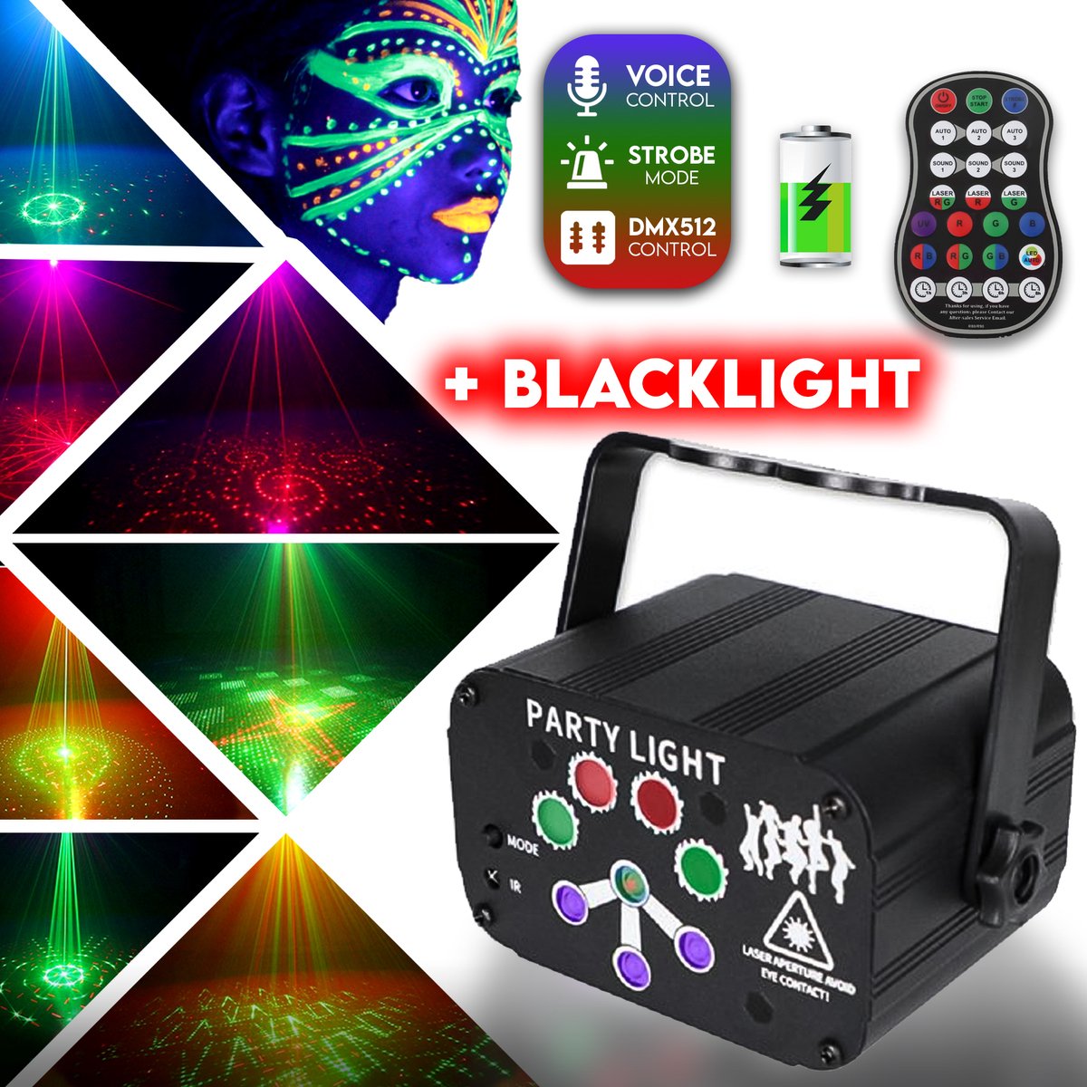 Lumière noire UV LED avec télécommande 8W, boule Disco, lumières de fête,  lumières stroboscopiques DJ, éclairage de scène pour fête
