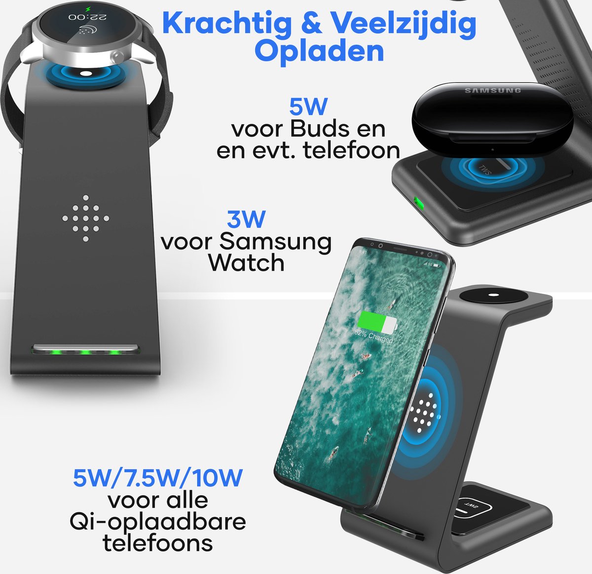 MW® DO101 - 3-in-1 Draadloze Oplader Samsung - Android telefoons, Galaxy  Watch en Buds... | bol.com