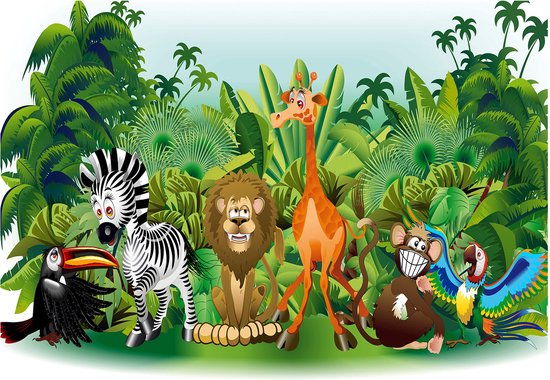 Papier fotobehang autocollant - Animaux dans la jungle , Premium Print