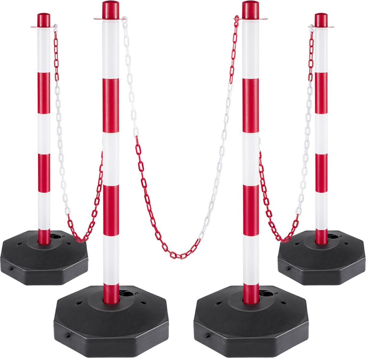 Frobin Afzetpaal - 4 Paaltjes - Parkeerpaal - Veiligheid/Waarschuwing - Stevig - 84 CM Lang - ABS - Rood-Wit
