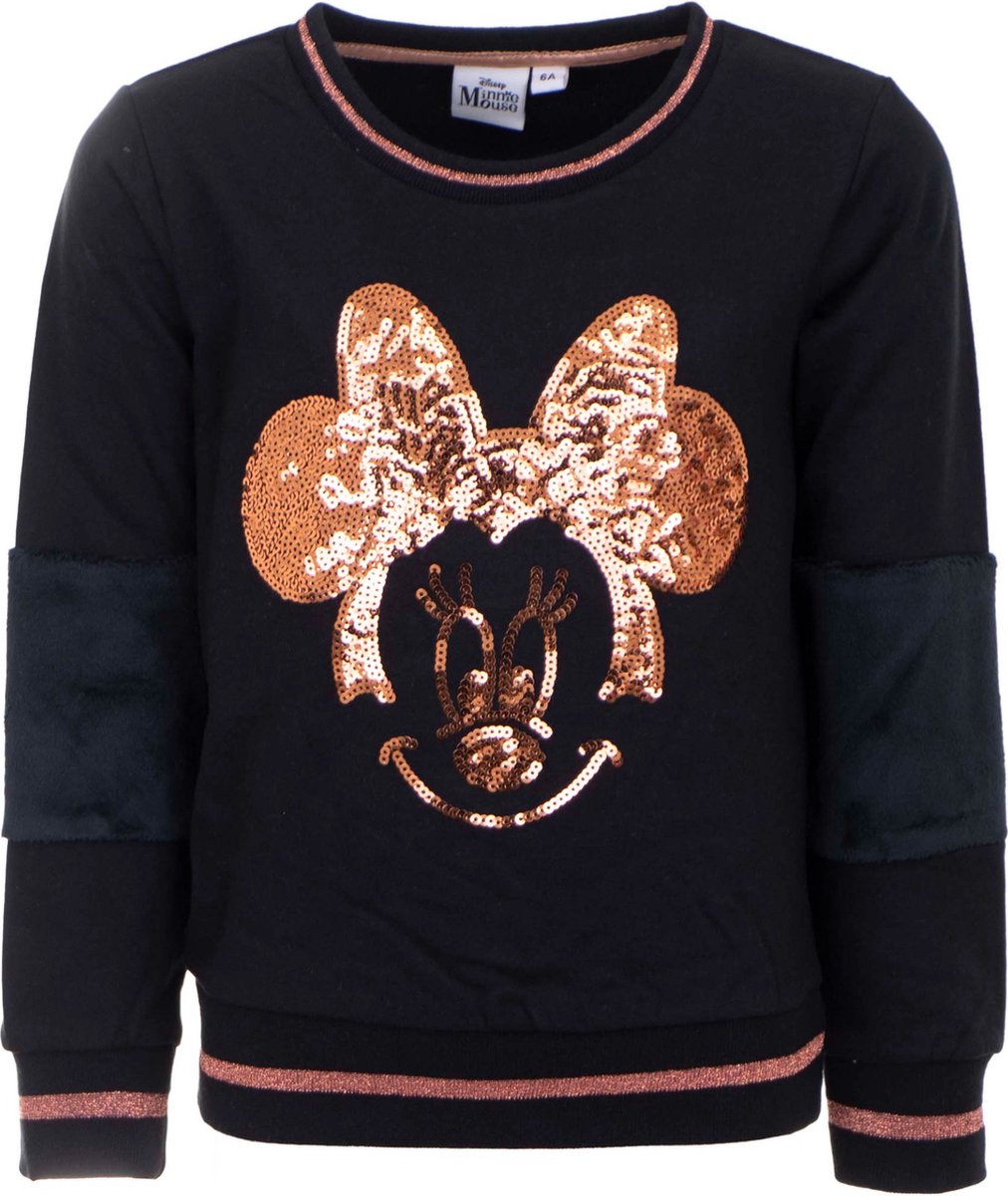 Disney Minnie Mouse Sweater - Zwart/Koper - Pailletten - Katoen - Maat 128 (tot 8 jaar)