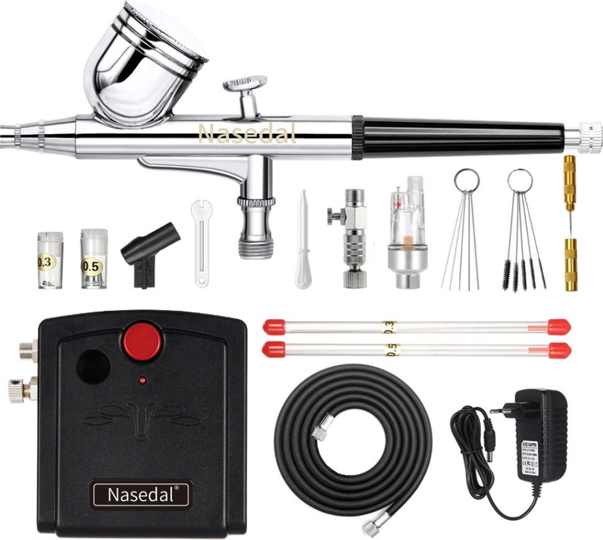 het formulier Isolator Gewoon Nasedal® Airbrush set - 0.3mm - Dual-action Spray gun - Met compressor -  Airbrush kit... | bol.com