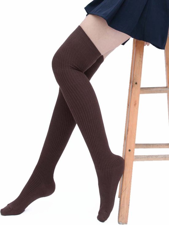 Damessokken - overknee kousen bruin - elastisch katoen - maat 36-40 - lange sokken