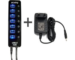 USB Hub - 7 Poorten USB Splitter met voeding - USB 3.0 - 5Gbps - Aan/uit knoppen met verlichting