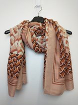 Lange dames sjaal Carlijn fantasiemotief roze wit bruin