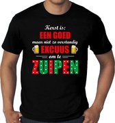 Grote maten Kerst goed excuus om te zuipen fout t-shirt - zwart - heren - Kerstkleding / Kerst outfit / Kerst shirt 4XL