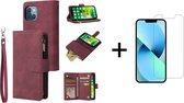 Luxe Telefoonhoesje voor Apple iPhone 13 | Hoogwaardig Leren Bookcase | Lederen Wallet Case | Luxe Uitstraling | Pasjeshouder 6 stuks | Rood + 1x Screenprotector