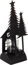 J-Line T-Lichthouder Kerst Glitter Hout/Metaal Zwart Small Set van 3 stuks