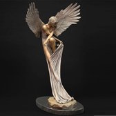 BrenLux Engelenbeeld - Sprookjesbeeld - Elfenbeeld - Goudkleurig beeld - Klein mooi engelenbeeld op voet - 19 x 12cm beeld - Decoratie – Gedenkbeeld - Beschermengel