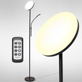 LifeGoods Vloerlamp - Industrieel - Staande Lamp Dimbaar & Kantelbaar - Woonkamer - 2 LED Lampen - met Afstandsbediening - 181 cm - Zwart