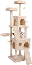 Meows Luxe Kattentoren - Hét Paradijs voor Katten/Poezen - Met Krabpaal en Ladder - Meerdere verdiepingen - Hoogte 176 cm - Beige