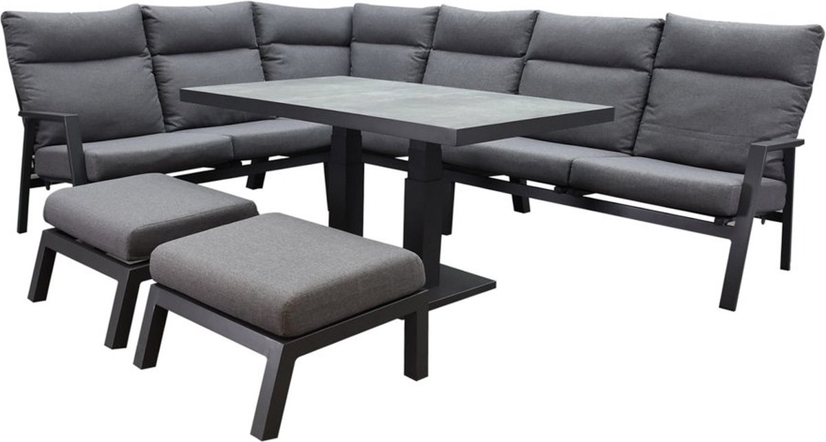 Pacific hoek dining loungeset 7 delig aluminium verstelbaar