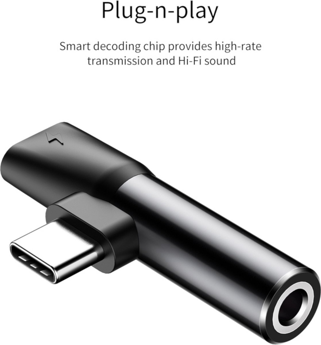 Baseus L41 Audio-omvormer 3.5mm Jack Adapter (Opladen + Muziek) - Zwart