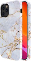 Kingxbar  iPhone 12 Mini hoesje marmer wit - BackCover - anti bacterieel - Crystals from Swarovski