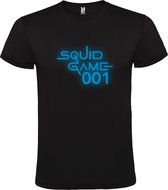 Zwart T-Shirt met “ Squid Game / 001 “ logo Glow in the Dark Blauw Size M