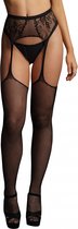 Fishnet and lace garterbelt stockings - Black - O/S