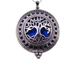 Bixorp Aroma Geurketting met Amulet voor Etherische Olie - Levensboom Hanger - Zilverkleurig - Absorberende Watjes voor Parfum & Essentiële Olie - Cadeau voor Haar / Dames / Vriendin / Mama / Vrouwen