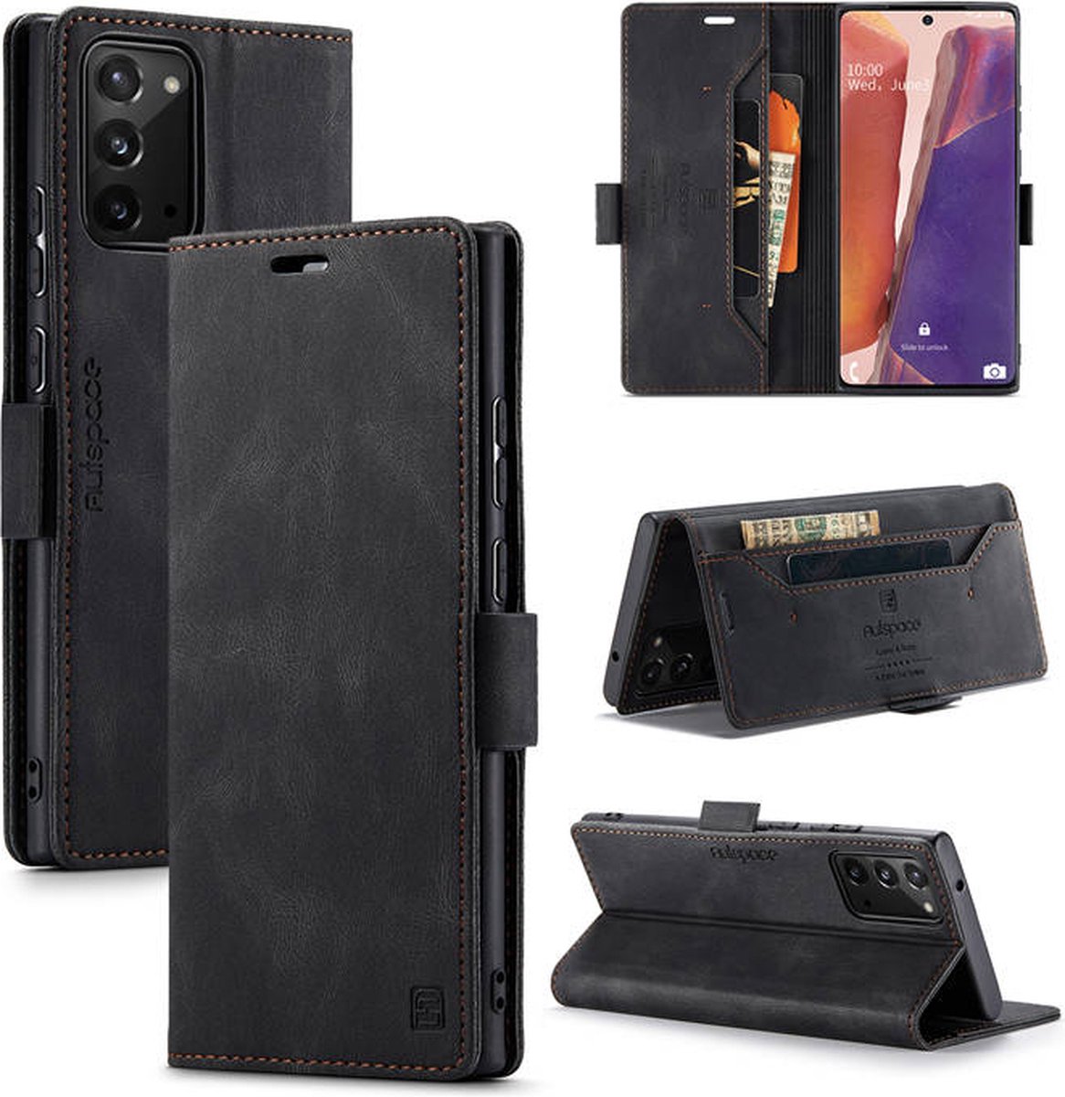 Luxe Flip Case met RFID Bescherming Kaarthouder en Magneetsluiting voor Galaxy Note 20 4G/5G _ Zwart