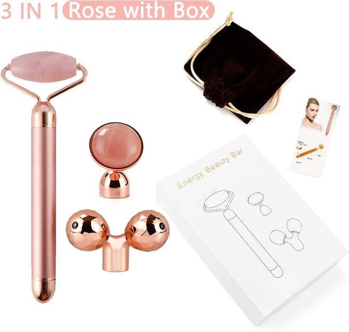 Goedkoopste Jade Roller met Rosé Quartz steen – Gezichtsmassage - Gezichtsroller